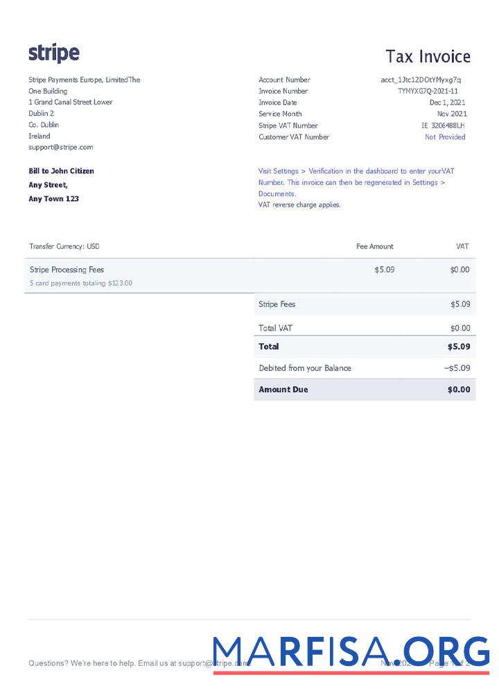 Printable USA Stripe invoice download for verification